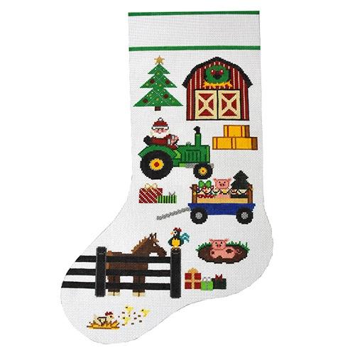 Old McSanta Farm Stocking Painted Canvas The Meredith Collection 