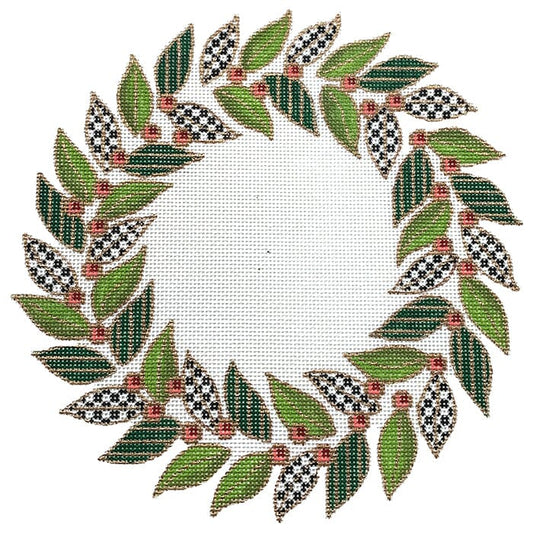 Olive Wreath with Patterned Leaves 13 mesh Painted Canvas CanvasWorks 