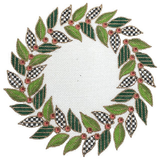 Olive Wreath with Patterned Leaves 13 mesh Painted Canvas CanvasWorks 

