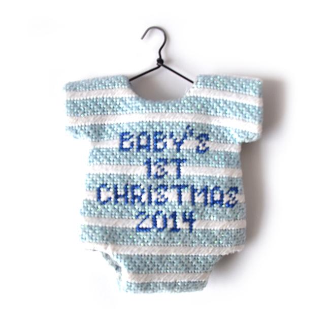 Onesie Baby Blue Ornament Painted Canvas Kimberly Ann Needlepoint 
