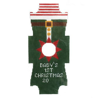 Onesie Elf Ornament Painted Canvas Kimberly Ann Needlepoint 
