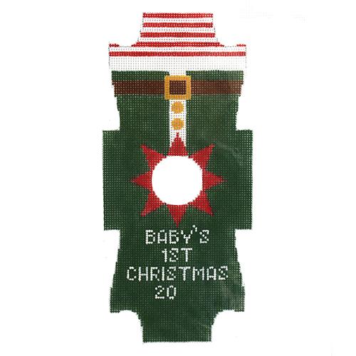 Onesie Elf Ornament Painted Canvas Kimberly Ann Needlepoint 
