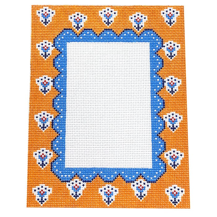 Orange and Periwinkle 4x6 Frame Painted Canvas Anne Fisher Needlepoint LLC 