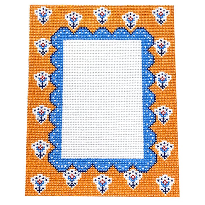 Orange and Periwinkle 4x6 Frame Painted Canvas Anne Fisher Needlepoint LLC  - 1