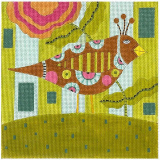 Orange Bird Painted Canvas ditto! Needle Point Works 
