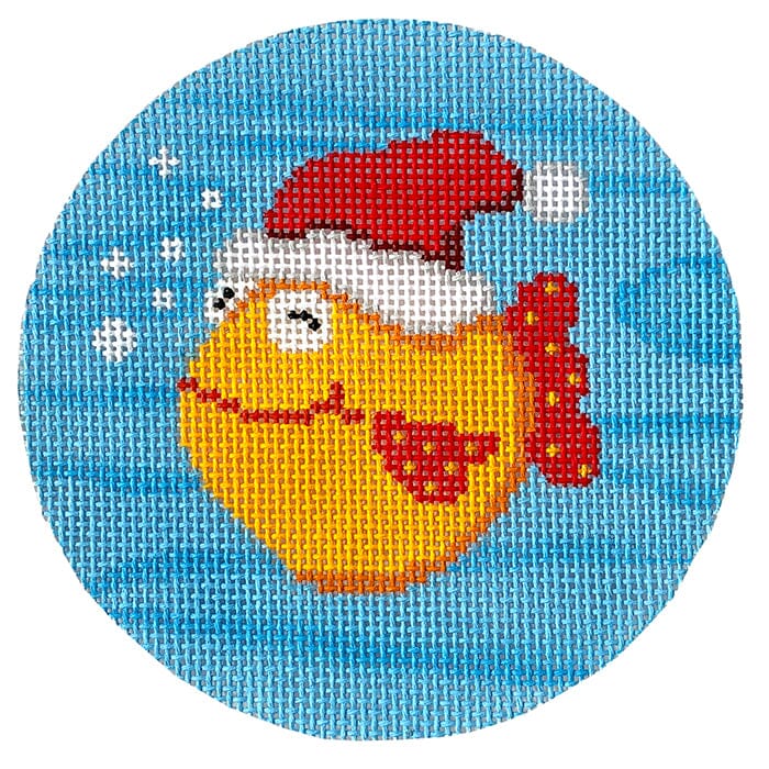 Orange Fish with Earmuffs Painted Canvas CBK Needlepoint Collections 