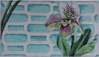 Orchid on Aqua Lattice II Painted Canvas Associated Talents 