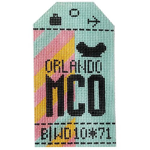 Orlando MCO Vintage Travel tag Painted Canvas Hedgehog Needlepoint 