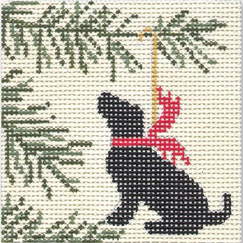 Ornament Black Lab   Square Painted Canvas CBK Needlepoint Collections  - 1