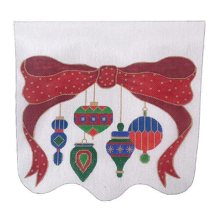 Ornaments w/ Red Bow Stocking Cuff Painted Canvas The Meredith Collection 