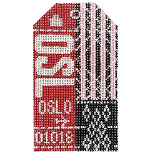 Oslo OSL Vintage Travel Tag Painted Canvas Hedgehog Needlepoint 
