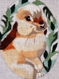 Oval Bunny Standing in Greens Painted Canvas Melissa Prince Designs  - 1