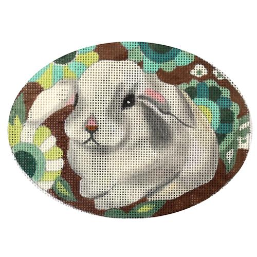 Oval White Bunny Painted Canvas Melissa Prince Designs  - 1
