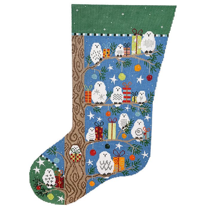 Owl Tree Stocking Painted Canvas Pippin  - 1