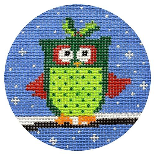 Owl with Holly on Head Painted Canvas CBK Needlepoint Collections 