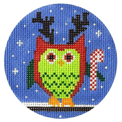 Owl with Reindeer Antlers Painted Canvas CBK Needlepoint Collections 