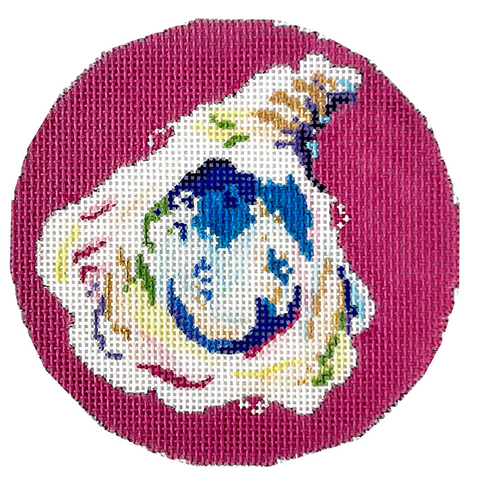 Oyster on Pink Round Painted Canvas Two Sisters Needlepoint 