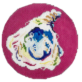 Oyster on Pink Round Painted Canvas Two Sisters Needlepoint 
