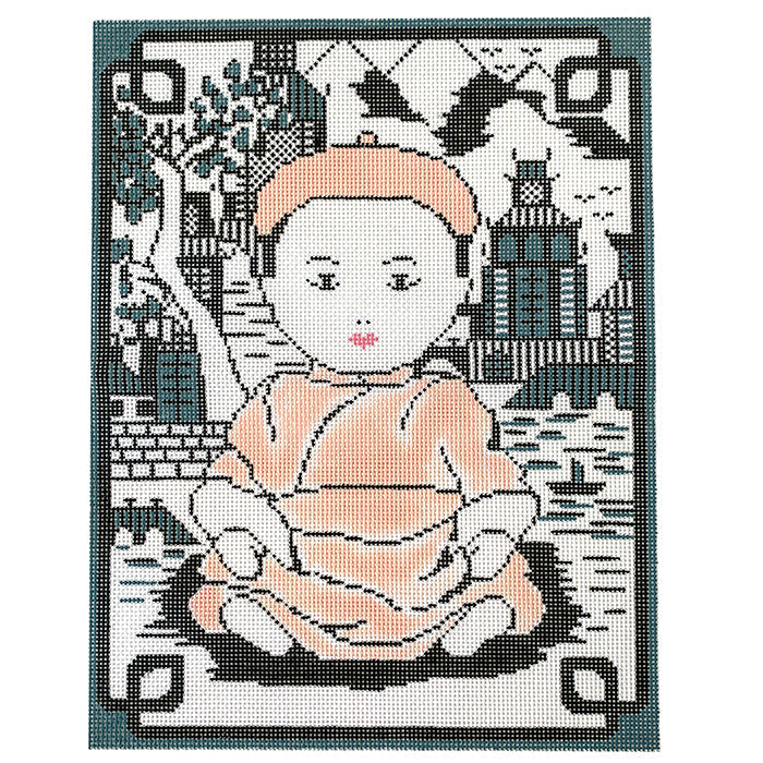 Pagoda Child Painted Canvas Kimberly Ann Needlepoint 