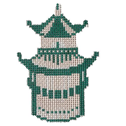 Pagoda Ornament - Green & Pink Painted Canvas Audrey Wu Designs 