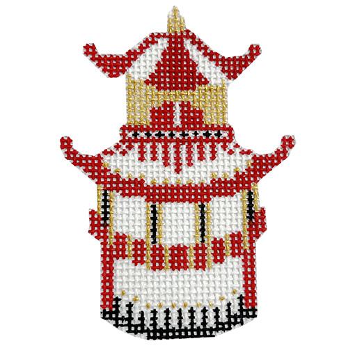Pagoda Ornament - Red & Gold Painted Canvas Audrey Wu Designs 
