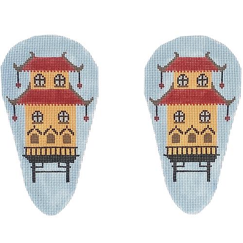 Pagoda Scissor Case Painted Canvas The Meredith Collection  - 1
