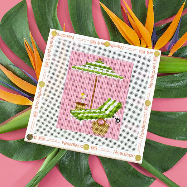 Palm Beach Chaise Printed Canvas Needlepoint To Go 
