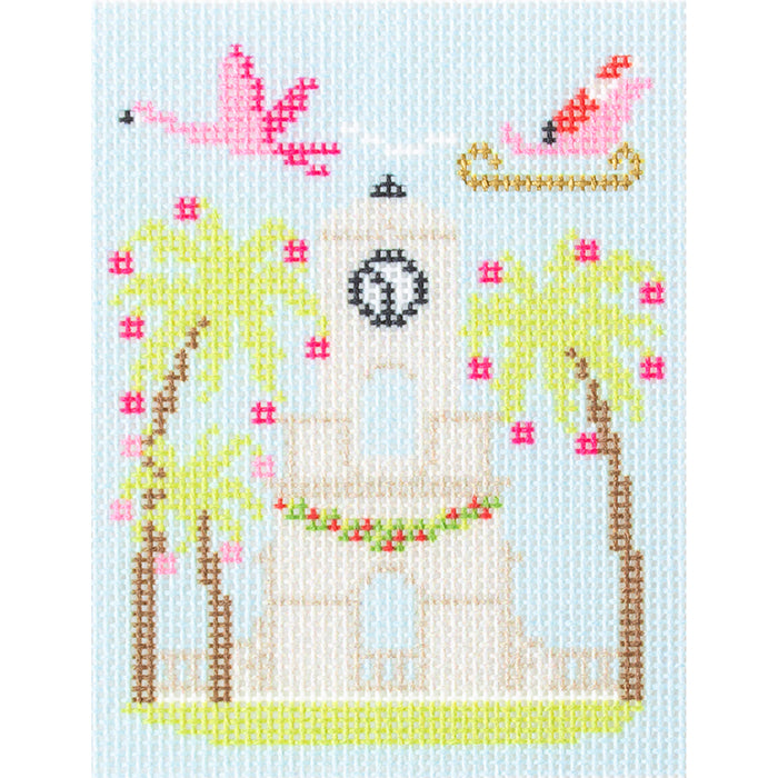 Palm Beach Christmas   Clock Tower Canvas Printed Canvas Needlepoint To Go 
