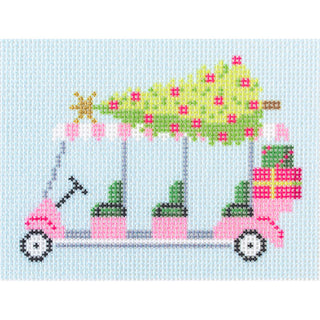 Palm Beach Christmas   Golf Cart with Christmas Tree Canvas Printed Canvas Needlepoint To Go 
