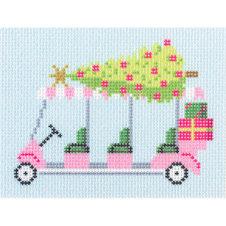 Palm Beach Christmas - Golf Cart with Christmas Tree Canvas Printed Canvas Needlepoint To Go 