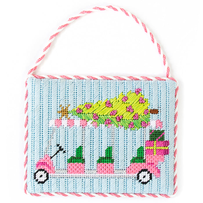 Palm Beach Christmas   Golf Cart with Christmas Tree Kit Kits Needlepoint To Go 
