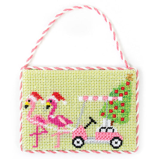 Palm Beach Christmas - Golf Cart with Flamingos Kit Kits Needlepoint To Go 