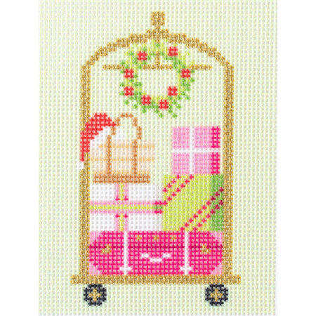 Palm Beach Christmas - Luggage Cart Canvas Printed Canvas Needlepoint To Go 