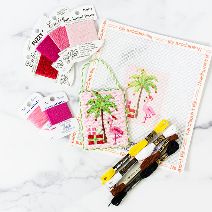 Palm Beach Christmas   Palm Tree & Flamingo Kit Kits Needlepoint To Go 
