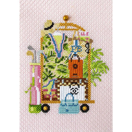 Palm Beach Luggage Cart Printed Canvas Needlepoint To Go 