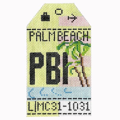 Palm Beach PBI Vintage Travel Tag Painted Canvas Hedgehog Needlepoint 