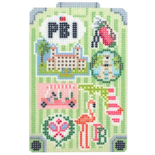 Palm Beach Suit Case Ornament/Insert Printed Canvas Needlepoint To Go 