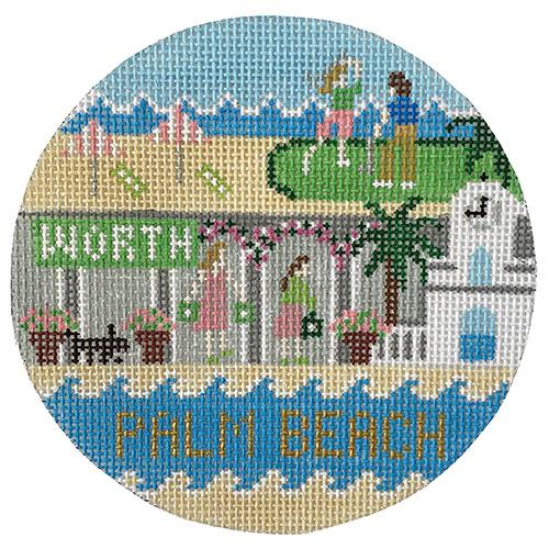Palm Beach Worth Avenue Round Painted Canvas Doolittle Stitchery  - 1