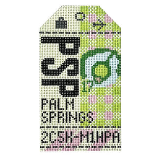 Palm Springs PSP Travel Tag Painted Canvas Hedgehog Needlepoint 
