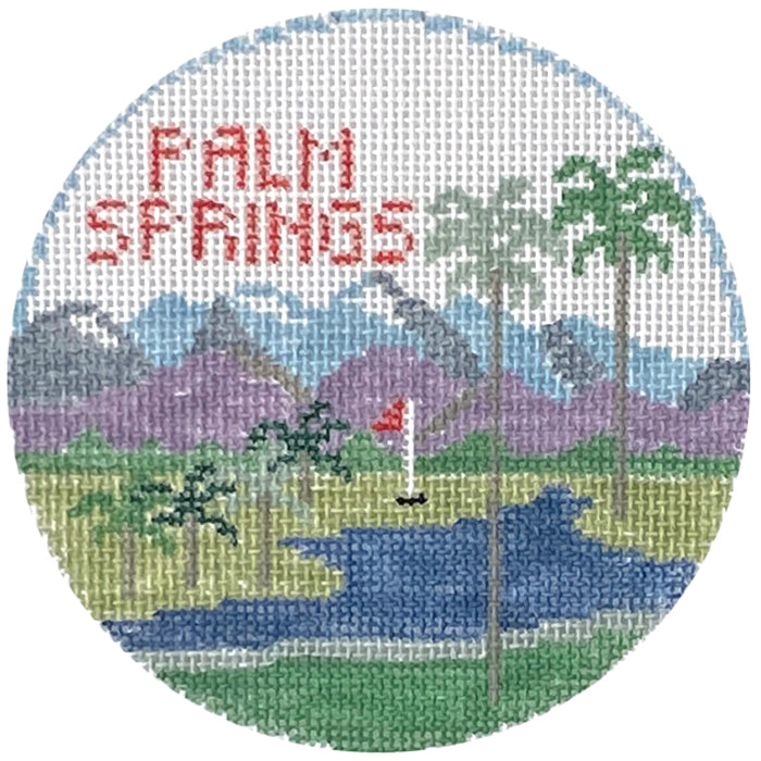 Palm Springs Round Painted Canvas Kathy Schenkel Designs 
