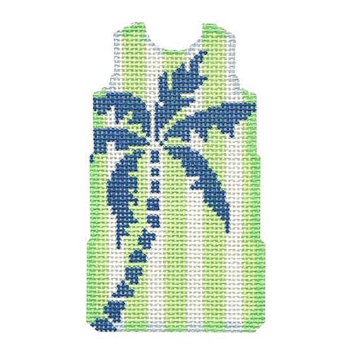 Palm Tree on Lime Stripes Mini Shift Painted Canvas Two Sisters Needlepoint 