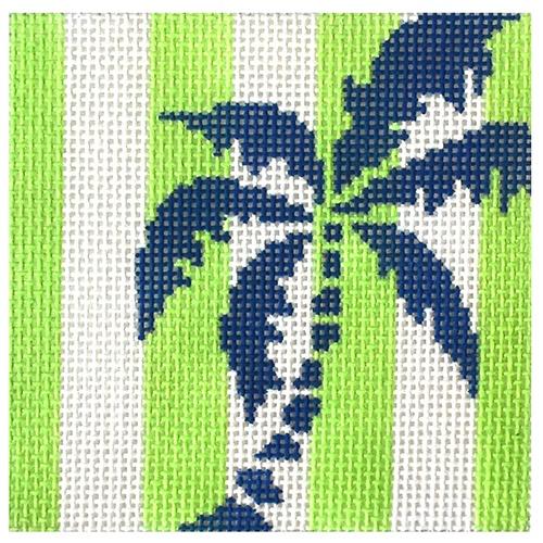 Palm Tree Stencil Insert - Lime Painted Canvas Two Sisters Needlepoint 