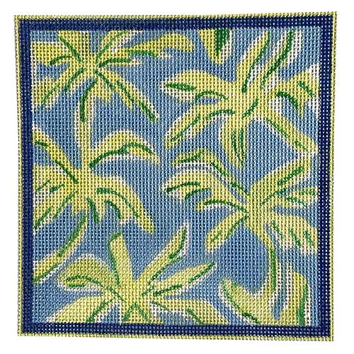 Palms - Greens on Light Blue Painted Canvas Kate Dickerson Needlepoint Collections 