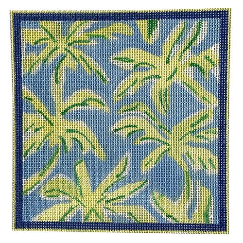 Palms   Greens on Light Blue Painted Canvas Kate Dickerson Needlepoint Collections  - 1