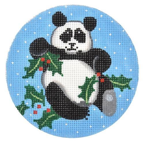 Panda with Holly Painted Canvas Vallerie Needlepoint Gallery 
