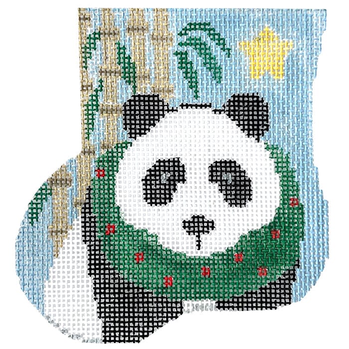 Panda Wreath Mini Sock with Panda Insert Painted Canvas Kathy Schenkel Designs 
