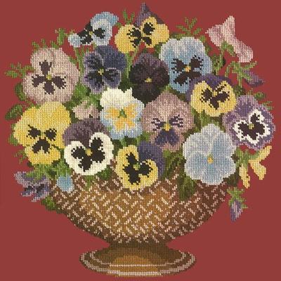 Pansy Bowl Needlepoint Kit Kits Elizabeth Bradley Design Dark Red 
