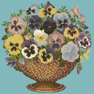 Pansy Bowl Needlepoint Kit Kits Elizabeth Bradley Design Duck Egg Blue 
