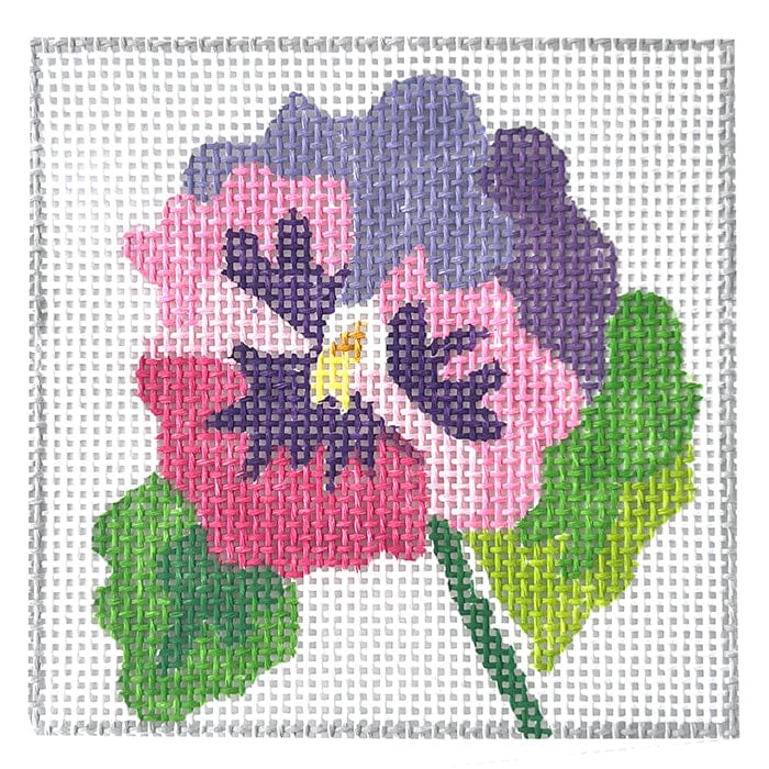 Pansy Coaster 1   Pink & Purple Painted Canvas Jean Smith  - 1