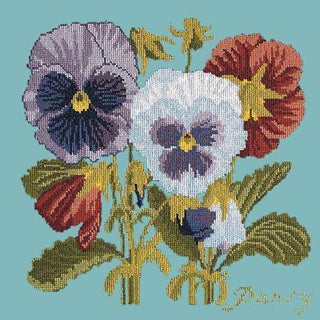 Pansy Needlepoint Kit Kits Elizabeth Bradley Design Duck Egg Blue 
